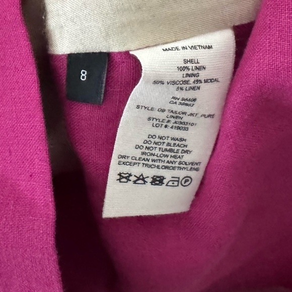 Vince Linen Blazer Jacket Double Breasted Tailor Pink Fuchsia Classic Preppy 8 - Picture 12 of 14